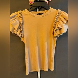 EXPRESS  knit ruffle short sleeve sand color